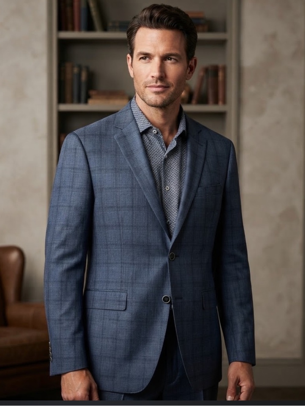 Joe Joseph Abboud Men's Blue Linen Plaid Slim Fit Suit Jacket Blazer Size 52R 10